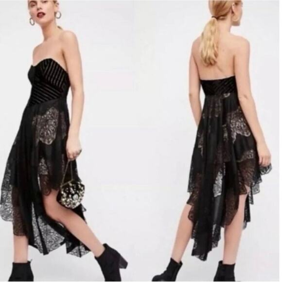 Free People Dresses & Skirts - Free People Dark Fairy Midi Dress sz 8 Black Whimsigoth Velvet burnout dress